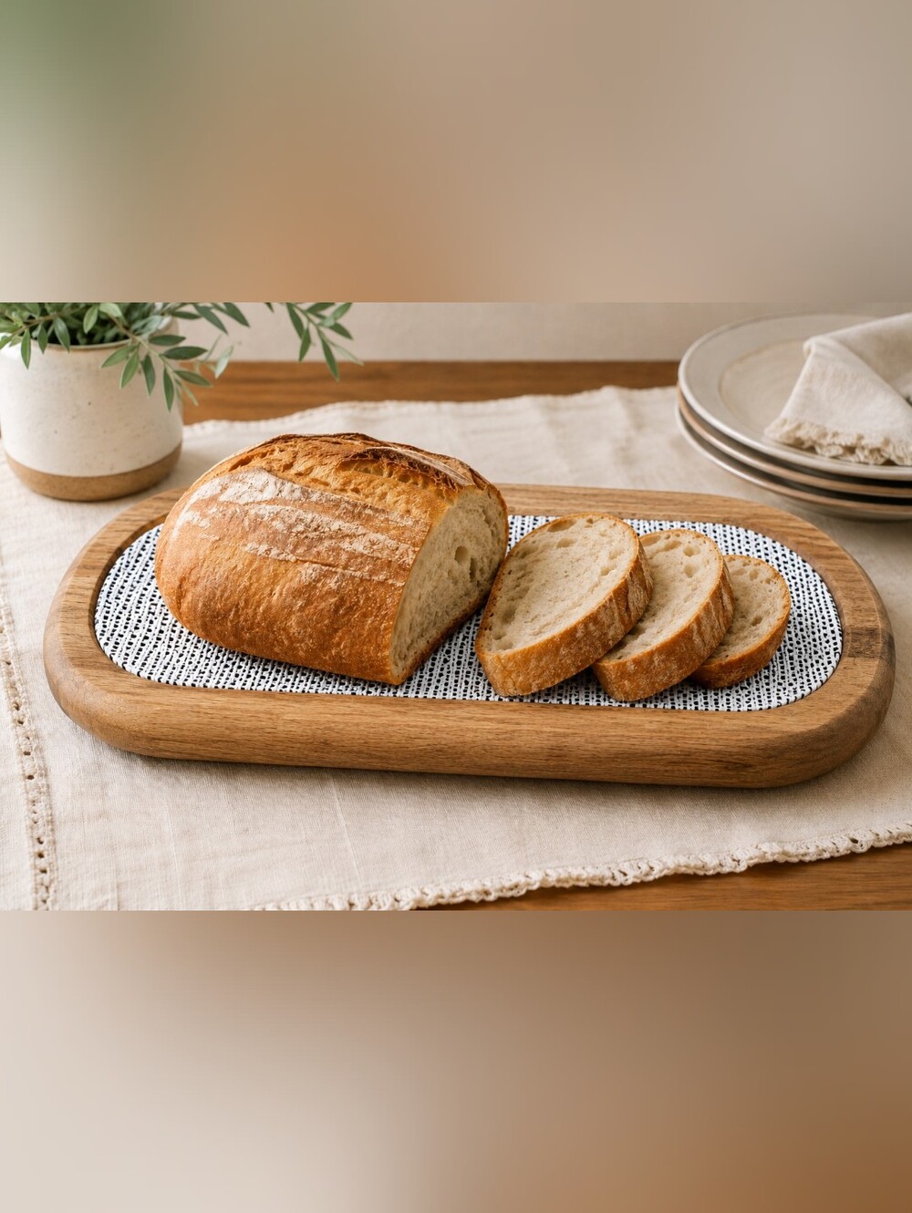 The Artisan Market - Wooden Tray with Black & White Enamel Insert, Set of 3